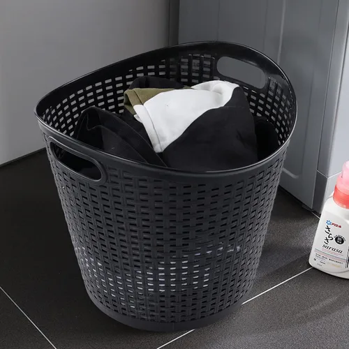 Miniatura 5 de Cesta de lavandería flexible de plástico de 40 L, cesta de lavandería negra con asas, 6 paquetes