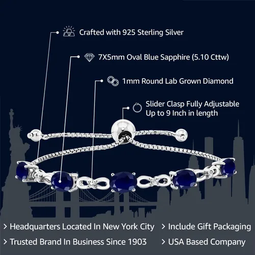 Miniatura 52 de Gem Stone King Pulsera de tenis de diamantes cultivados en laboratorio con piedra natal de 3-6 quilates para mujer, plata de ley 925, ovalada