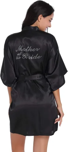 Miniatura 53 de Bata de boda para mujer, para novia, dama de honor, corta, de satén, kimono, batas de seda para prepararse, fiesta nupcial