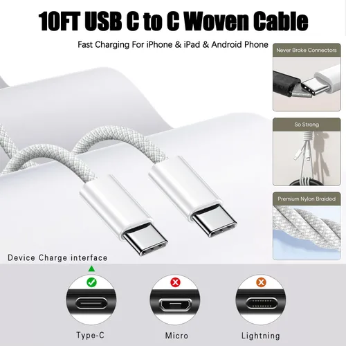 Miniatura 6 de Cargador para iPhone 17 de carga rápida, bloque de cargador USB C de 4 puertos, paquete de 2 cargadores de Apple de 40 W con cable trenzado USB C a