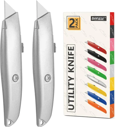 Miniatura 31 de DIYSELF Paquete de 2 cuchillos utilitarios, cortador retráctil, resistente (naranja)