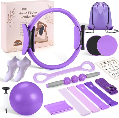 Miniatura 8 de Asten Home Kit de Pilates para Mujeres: Equipo de Pilates Juego de Anillo y Bola de Pilates con Bandas de Resistencia, Deslizador de Núcleo, Rodillo