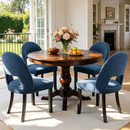 Miniatura 11 de Juego de 2 sillas de comedor de madera, modernas sillas de comedor tapizadas para cocina con tela de lino y respaldo abierto, patas de madera