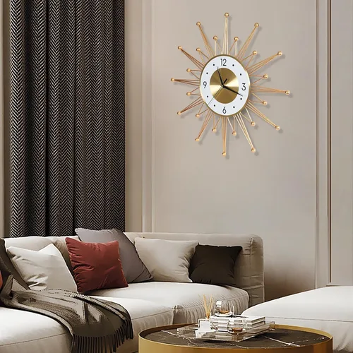 Reloj de pared grande silencioso de 19.6 pulgadas para decoración de sala de estar, reloj de pared dorado con forma de explosión de sol y estrella,