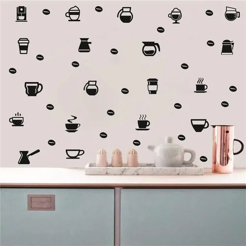 Miniatura 2 de Cafetería Casa Wall Decal extraíble DIY café taza taza ventana vidrio pared decoración frijol leche cocina pared adhesivo TM-103 (negro)