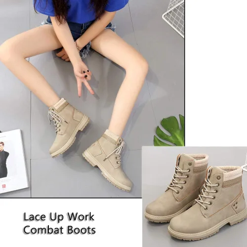 Miniatura 4 de Athlefit - Botines de combate para mujer con cordones y tacón bajo, impermeables