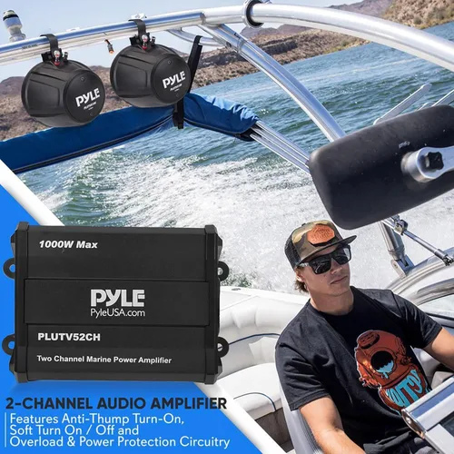 Miniatura 3 de PYLE, Altavoces marinos, altavoces de barco, 1000 W 5.25 pulgadas, sistema todoterreno impermeable, amplificador de 2 canales, estéreo de rango