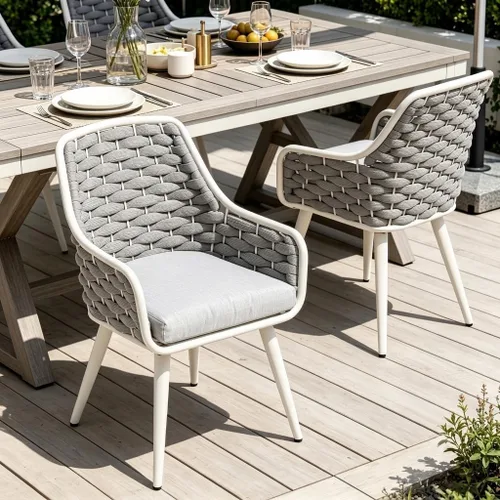 SUNSITT Modern Deep Seat Woven Rope Outdoor Patio Dining Chairs Set of 2 | 2 Comfy Seating Rope Chairs, Weather-Resistant Grey Cushions, Sturdy