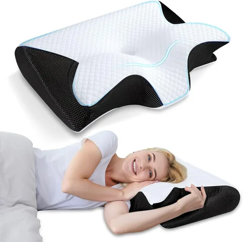 HOMCA Almohada cervical de espuma viscoelástica, 2 en 1, almohada ortopédica de contorno ergonómico para dolor de cuello, almohadas de soporte