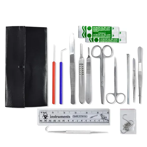 Kit completo de disección para estudiantes de biología, anatomía y veterinaria, 15 PC en estuche de cuero sintético, ideal para aprendizaje de