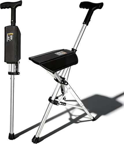 Bastón plegable con asiento para personas mayores, automático, ligero, portátil, al por mayor, antideslizante, de aluminio, plegable, para