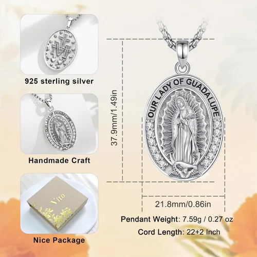 Miniatura 4 de Vito Collar de plata de ley 925 para mujeres y hombres, San Benito, crucifijo, Caravaca, San Cristóbal, San Judas, medalla patronal, amuleto