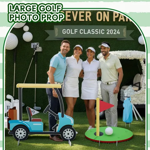 Miniatura 7 de Kit de 3 piezas de decoración grande de fiesta de cumpleaños de golf, incluye agujero en una cabina de fotos, accesorios de carritos de golf, bolsas