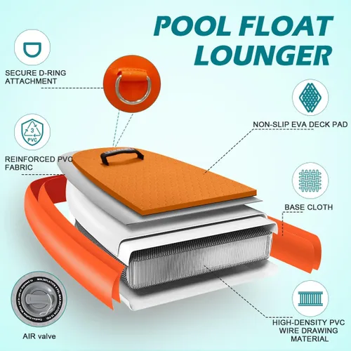 Miniatura 2 de FBSPORT Tumbona inflable para piscina para adultos, silla flotante de agua, balsa flotante de piscina con soporte para tazas y respaldo