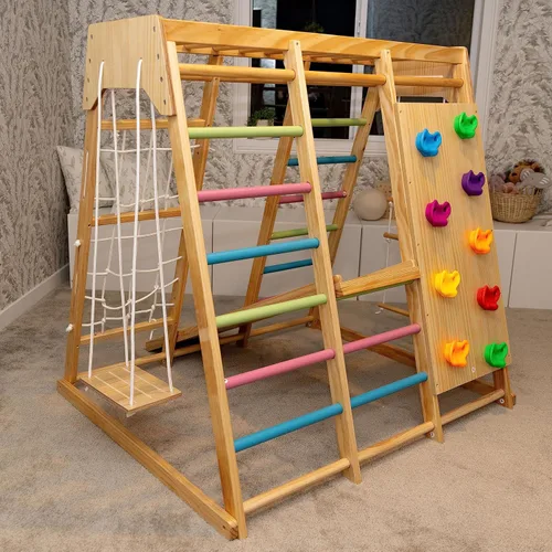 Miniatura 4 de Avenlur Magnolia Zona de juegos para interiores 7 en 1, gimnasio de la selva para niños de 2 a 6 años - tobogán, pared de escalada, escalador