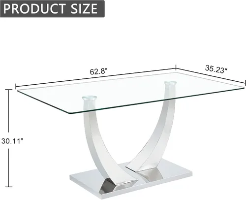 Miniatura 8 de Juego de mesa de comedor de cristal moderno para 4 personas con tapa rectangular de vidrio y 4 sillas de comedor negras de piel sintética, mesa