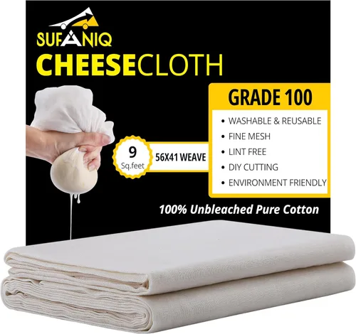 Miniatura 9 de Sufaniq Estameña de grado 90 de 63 pies cuadrados sin blanquear, tela 100 % de algodón ultrafino, reutilizable para cocinar, colar, hacer queso
