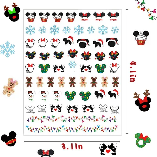 Miniatura 5 de 8 hojas de calcomanías navideñas para decoración de uñas, calcomanías de dibujos animados 3D con diseños de árboles de guirnalda de Navidad