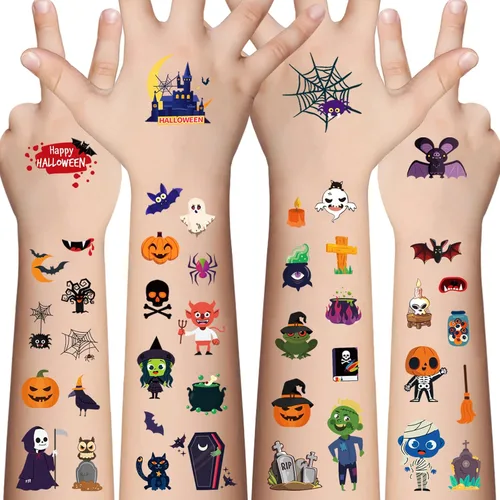 Awinmay Tatuajes temporales de Halloween para niños, 360 piezas de tatuajes falsos de Halloween a granel para niños y niñas, premios de Halloween,