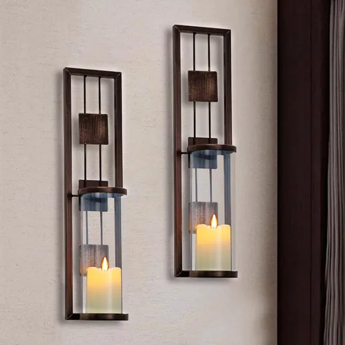 Solución de Estanterías Aplique de Pared Soporte de Velas de Metal para Decoración de Pared para Sala de Estar, Baño, Comedor, Juego de 2