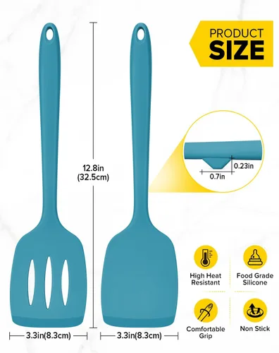 Miniatura 3 de Paquete de 2 volteadores de espátula de silicona, juego de espátulas de cocina ranuradas antiadherentes, utensilios de cocina resistentes al calor