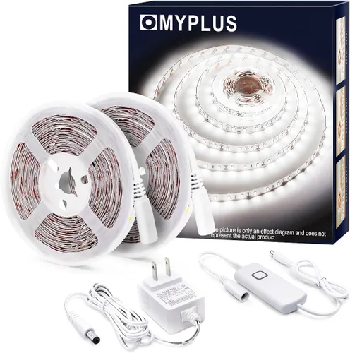 Miniatura 11 de MYPLUS - Tira de luces LED de color blanco, 16.4 pies, luz diurna blanca de 6000 K, cinta de luces LED con 700 lúmenes regulables y 300 LEDs, tira