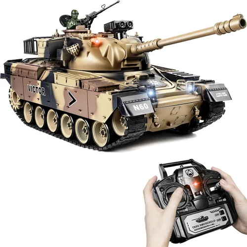 Miniatura 8 de Supdex Tanque RC 1:18, 2.4Ghz US M60 modelo de tanque de control remoto, juguete militar de batalla de 15 canales con humo, sonido ligero, Verde