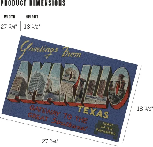 Miniatura 6 de Lantern Press Rompecabezas de 1000 piezas, saludos de Amarillo, Texas (Heart of The Panhandle)