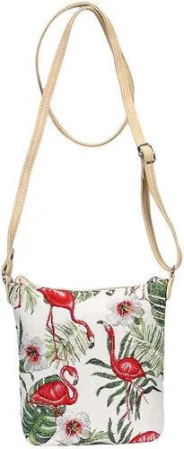 Miniatura 5 de Signare Tapiz pequeño bandolera para mujer con diseño de flamenco rosa y verde (Flang), Flamenco