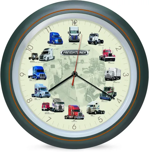 Mark Feldstein & Associates Freightliner Trucks Gunmetal Silver - Reloj de pared colgante con sonido de 13 pulgadas
