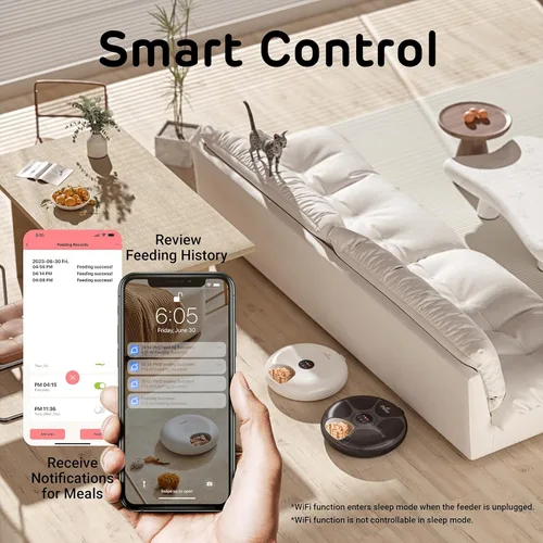 Miniatura 3 de iPettie Donut Frost - Dispensador automático de 6 comidas WiFi para gatos con control por aplicación, comedero automático para gatos de comida seca
