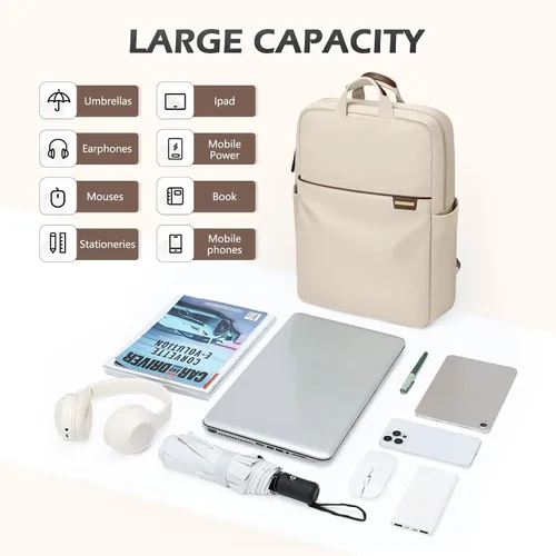 Miniatura 10 de Mochila delgada para laptop para mujer, mochila ligera para viajes de negocios para mujeres y hombres, Albaricoque, 14 pulg.