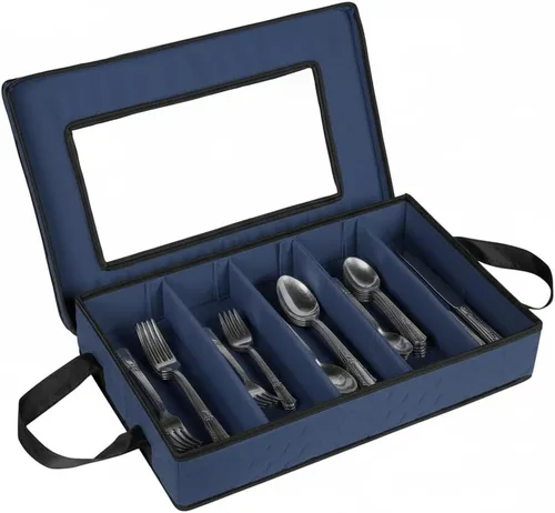 Miniatura 12 de Caja de almacenamiento para cubiertos - Resistente contenedor de almacenamiento para cubiertos de 5 compartimentos con tapa extraíble y asas fáciles