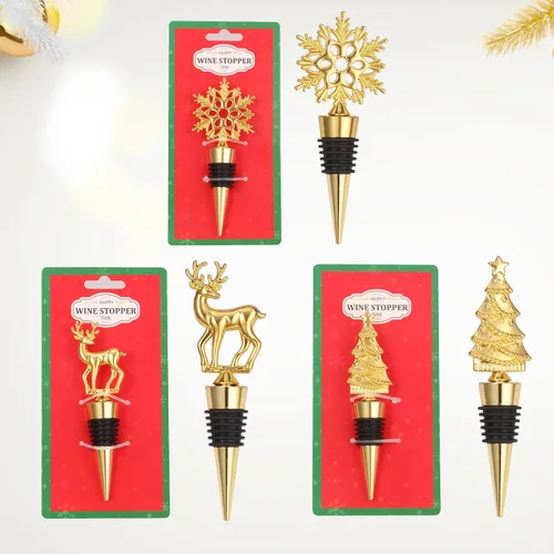 Miniatura 2 de Tapón para botella de vino, 3 piezas de árbol de copo de nieve de Navidad, ciervo, tapón decorativo para botella de vino, tapones de botella de vino