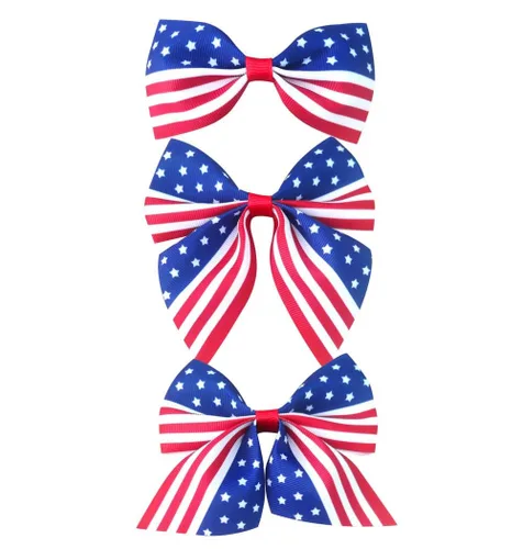 Miniatura 11 de TSFJ47 - Pinzas para el cabello con bandera estadounidense, lazos patrióticos de grogrén, color rojo, blanco y azul, accesorios para el 4 de julio