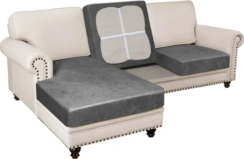 Miniatura 27 de Fundas para sofá modular, funda para sofá con aspecto de cuero, forma de L, 2 piezas, funda elástica suave para sofá seccional, protector de muebles