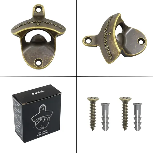 Miniatura 5 de Abridor de botellas magnético de montaje en pared, abrebotellas de bronce antiguo, abridor superior de botella de acero inoxidable