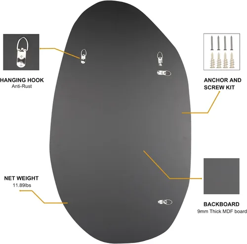 Miniatura 6 de BOMINICA Espejo de Pared Irregular Espejo Asimétrico para Baño Sala de Estar Entrada Dormitorio, 19.5" x 33.5" Negro