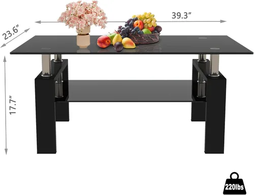 Miniatura 2 de Mesa de centro rectangular de vidrio para sala de estar, con mesa de vidrio templado y capa de MDF, para sala de estar y oficina
