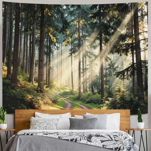 Miniatura 16 de Kanuyee Tapiz de bosque verde, tapiz de paisaje para pared, tapices de naturaleza para techo y pared, colgante para dormitorio, sala de estar
