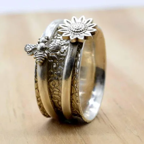 Miniatura 82 de Boho Spinner Ring, Mothers Day Gift, Silver 925 Women Ring, Sterling Silver 925 Ring, Fidget Spinner Ring,Women Silver Anxiety Ring