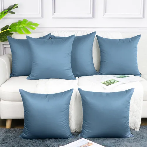 Miniatura 33 de Coddsmz Paquete de 6 fundas de almohada decorativas 100% algodón, fundas de cojín cuadradas de Navidad sólidas para el hogar, cama, sofá, día
