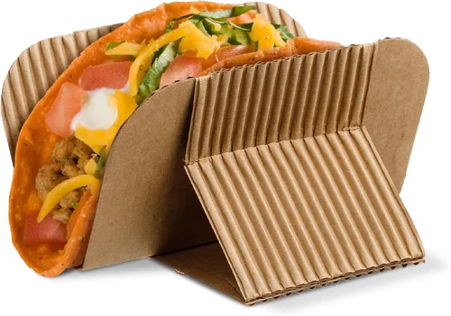 Harvest Pack - 200 bandejas desechables para tacos, soporte de papel kraft resistente, platos ecológicos para servir alimentos para martes de tacos,