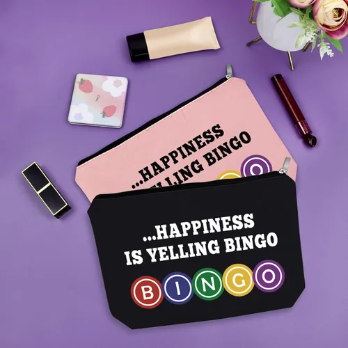 Miniatura 7 de Sazuwu Bolsa de maquillaje de regalo para amantes del bingo, Negro & Rosado