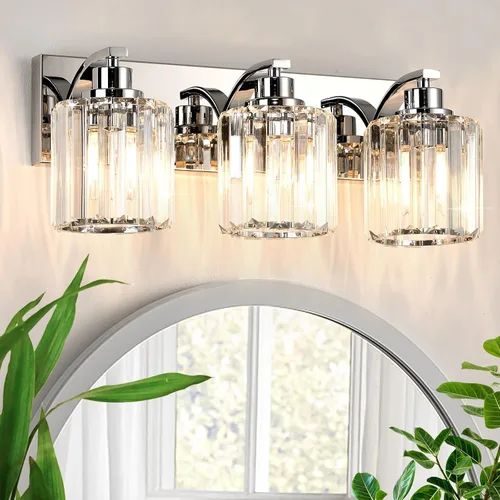 Miniatura 12 de 3 luces de cristal para tocador de baño, moderna lámpara de baño negra sobre espejo, luces de tocador para dormitorio, baño, pasillo, base E26