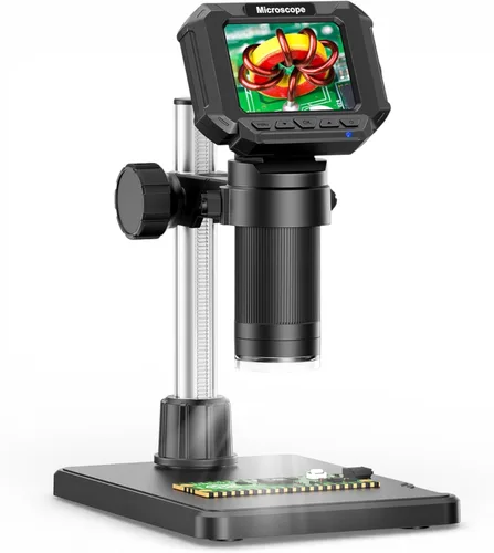Microscopio Digital de 2.4 Pulgadas - Hasta 1000X de Magnificación, Pantalla Recargable, Anillo de Luz LED de 8 Luces, Foto y Video, Conexión USB