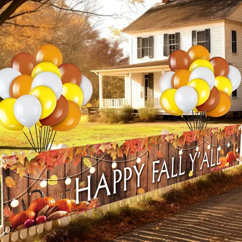 Wettarn Cartel grande de 41 piezas con globos de cosecha, decoración de fiesta de otoño, letrero de patio, globos de aluminio naranja y amarillo,