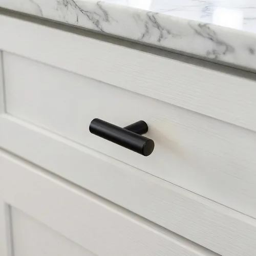 Miniatura 2 de LONTAN Paquete de 4 Pomos Negros para Gabinetes y Cajones Pomos de Gabinete de Cocina para Tocador Baño Moderno Herrajes Negros de Barra en T
