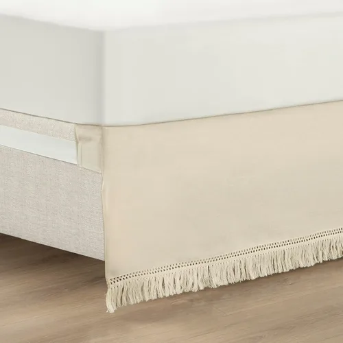 Lush Decor Falda de cama bohemia con flecos de 15 pulgadas de fácil ajuste, tamaño Queen, 60 pulgadas de ancho x 80 pulgadas de largo + 15 pulgadas