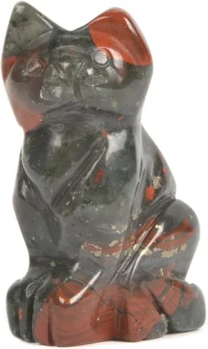 Justinstones Estatua de gato guardián de piedra de sangre africana, decoración del hogar, reiki chakras curativos, cristal de escritorio, decoración